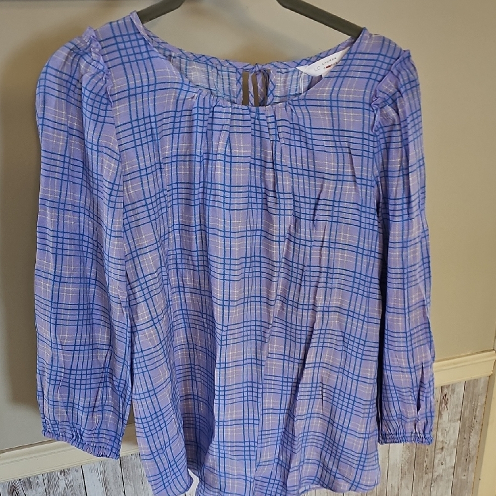 E6🔹️LC Lauren Conrad Lavender and Blue Plaid Blouse